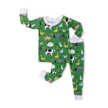 Green Farm Animals Two-Piece Bamboo Viscose Pajama Set | Little Sleepies