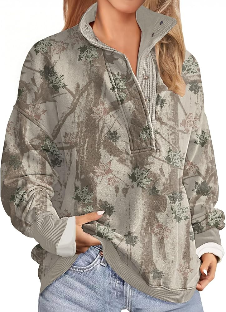 Soesdemo Oversized Sweatshirts for Women No Hood Mock Neck Fleece Lined Waffle Long Sleeve Button... | Amazon (US)