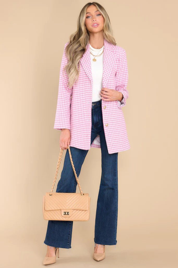 No Bad Angles Rose Pink Houndstooth Blazer | Red Dress 