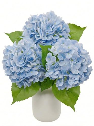 LEDIXA 3 Pcs Real Touch Blue Hydrangea Artificial Flowers - 20" Large 3D Latex Light Blue Faux Hydrangeas (Waterproof & 176 Petals) for Baby Shower, Dusty Blue Home Bathroom Living Room Centerpiece | Amazon (US)