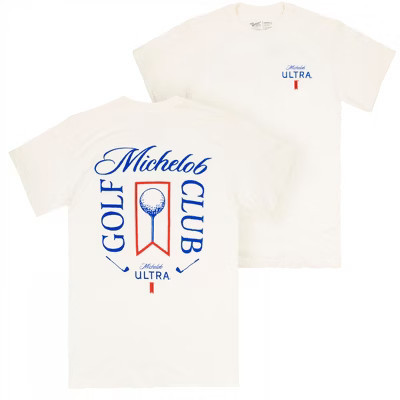 Mens Michelob Golf Club Beige Colorway Front and Back Print T-Shirt - 2XLarge | Target