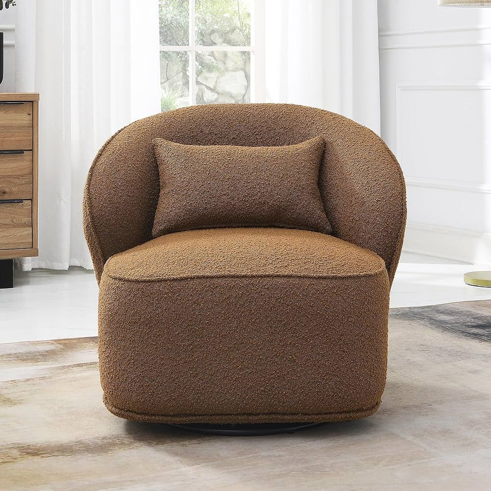 KINWELL 33" W Mid Century Modern Swivel Barrel Chair, Upholstered Boucle Swivel Accent Chairs, No... | Amazon (US)