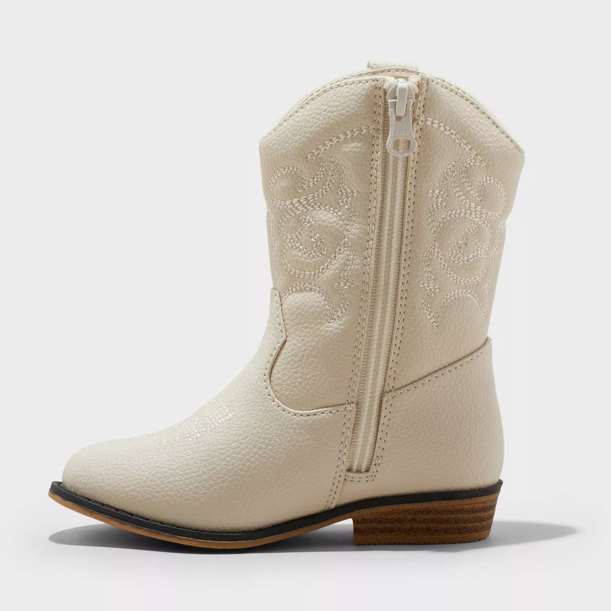 Toddler Girls' Memphis Western Boots - Cat & Jack™ Ivory 6T: Mid Calf, Zipper Closure, Almond T... | Target