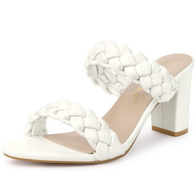 Allegra K Women's Braided Heeled Slip-on Chunky Heel Slide Sandals White 8.5 | Target