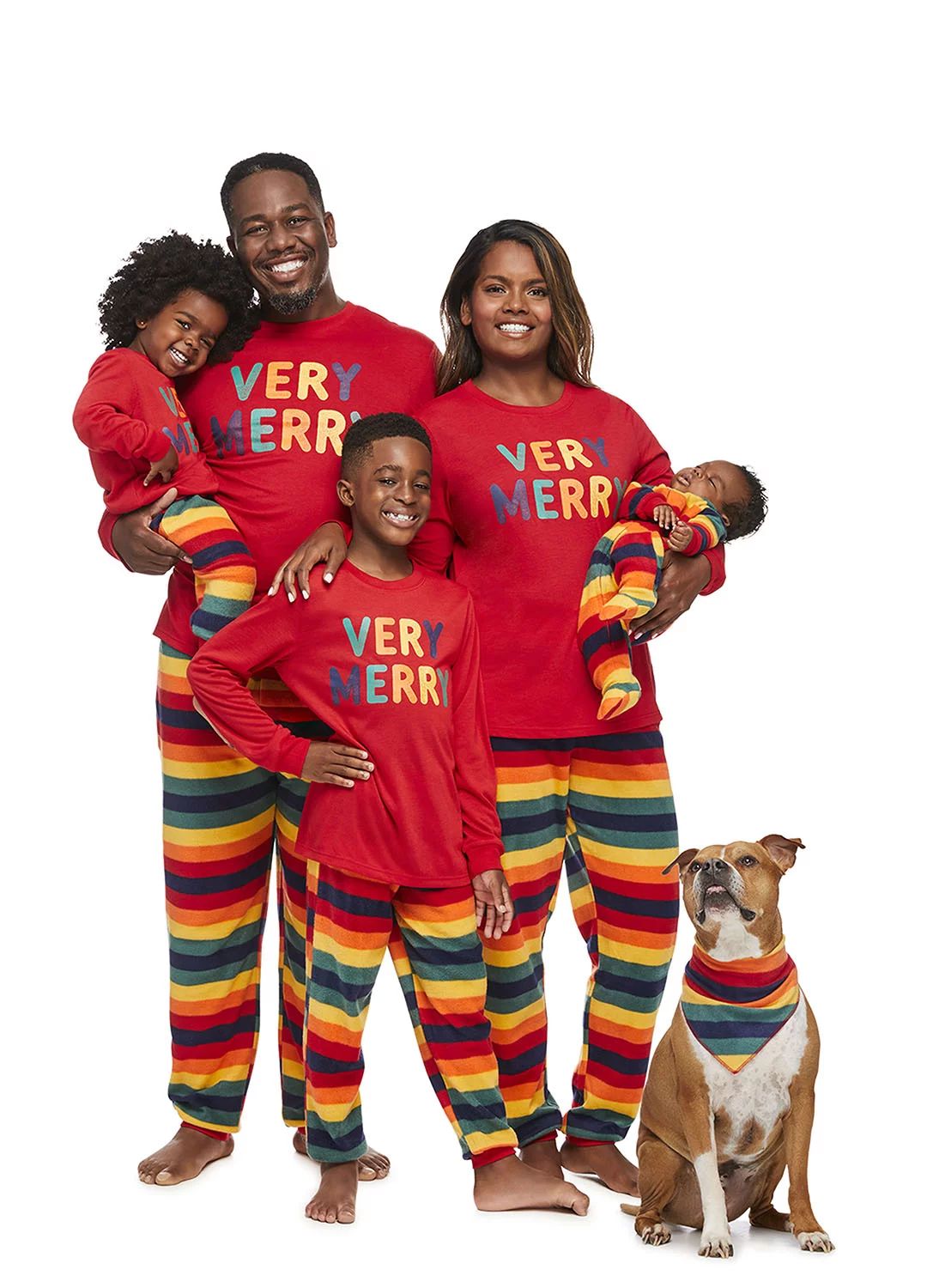 Jolly Jammies Very Merry Rainbow Stripe Matching Family Christmas Pajama Set | Walmart (US)