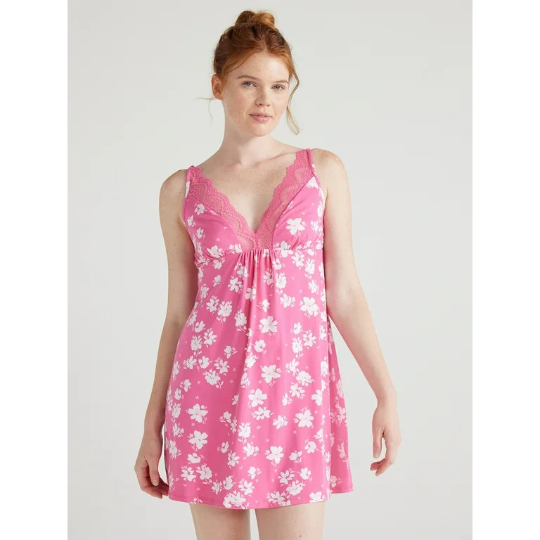 Joyspun Women’s Printed Lace Front Knit Chemise, Sizes S to 3X - Walmart.com | Walmart (US)