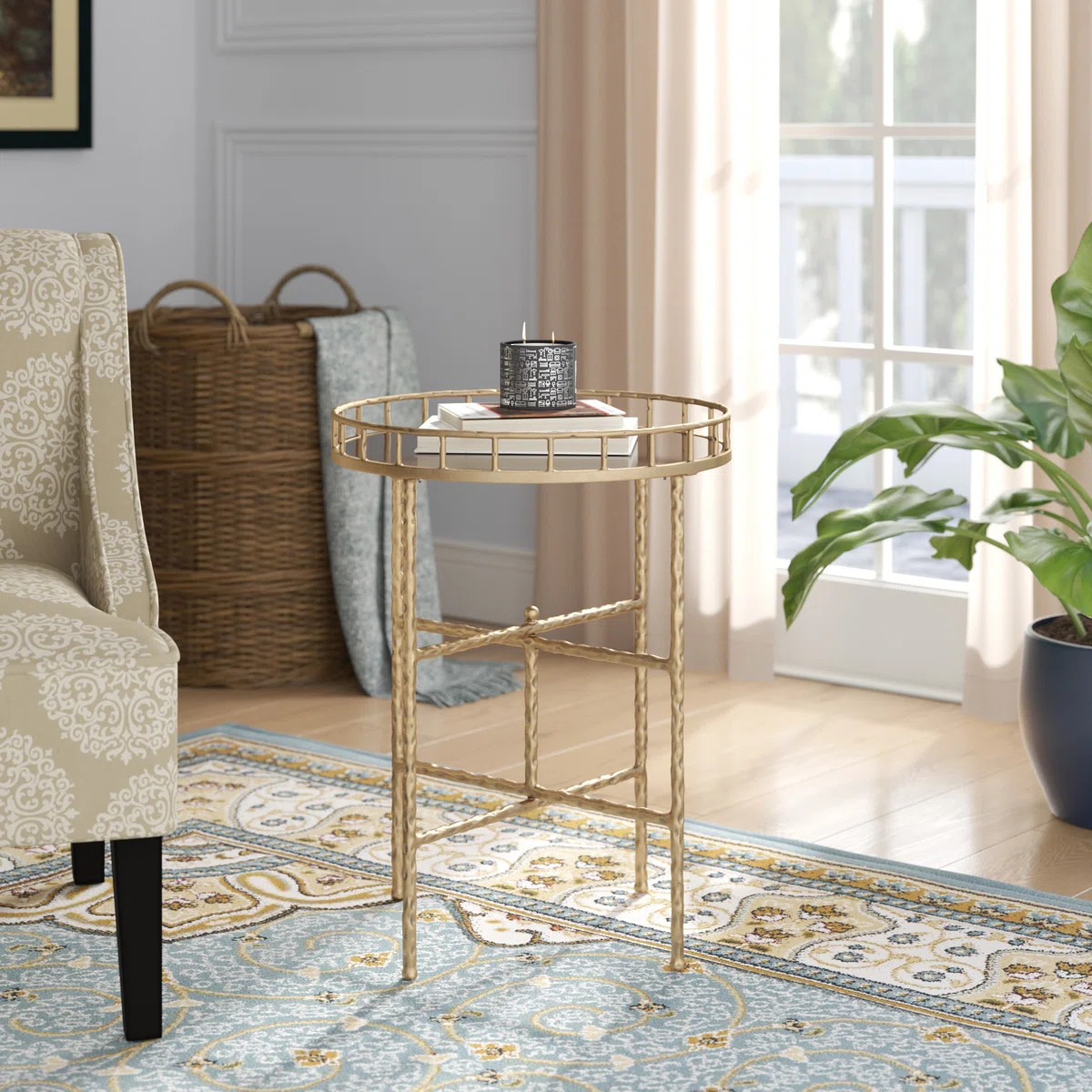 Surrency Mirrored Glass Tray Top End Table | Wayfair North America