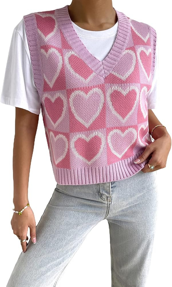 Floerns Women's Sleeveless Round Neck Cute Strawberry Sweater Vest Crop Shirt Top | Amazon (US)