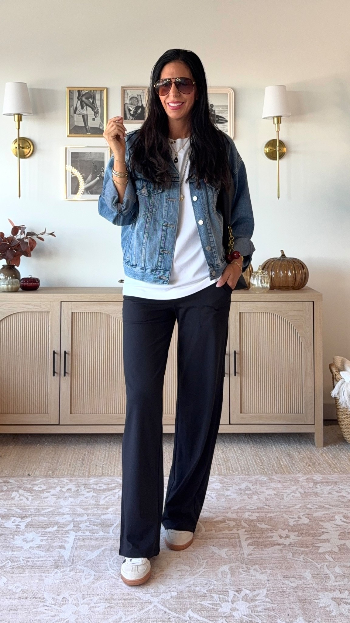 Love a great legging, but a little update to a leggings material straight leg pant plus a bit of an oversized denim jacket makes it feel updated and more chic.  
Small denim pants 
Leggings - small 
Pants - small long 
Tee- small 
#ltktall #ltkstyletip

#LTKFindsUnder50 #LTKU #LTKOver40