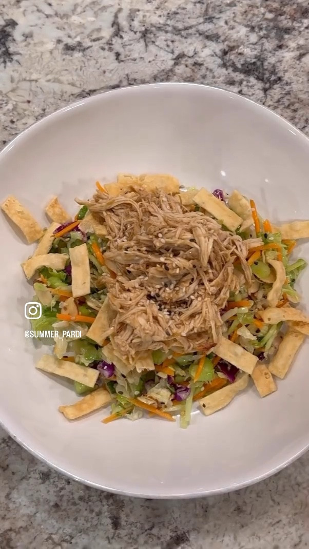 Asian Chicken Salad

Ingredients :
Chicken breasts
@kindersflavors teriyaki sauce 1/2 cup or so 
Sriracha 1 teaspoon 
Soy sauce 1 tablespoon
Broccoli slaw (or any lettuce you want to use) 
Celery 1/4 cup chopped 
Shredded carrots 1/4 cup
Sliced almonds 2 tablespoons (or more if you want)
Sesame seeds and wonton strips for toppings 
Sesame ginger vinaigrette - or whatever dressing you want

Recipe : 
In your instant pot (or crock pot) layer all the sauces on the bottom to cover- add in chicken, season with pepper and place your lid on. Cook for 13 minutes in the pressure cooker/instant pot - or crockpot 3 hours high 6 hours low 

In a bowl add all of your salad ingredients (minus the wontons) and mix well. 

Remove your chicken and shred it in a separate bowl then add in as much sauce as you’d like from the pot. You can also save this sauce for a topping. 

Plate and serve! Enjoy 😊

#LTKhome #LTKfamily #LTKfindsunder50