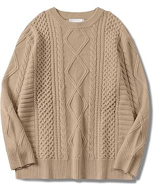 Womens Oversized Sweaters Crewneck Long Sleeve Casual Loose Pullover Sweater Cable Knit Vintage T... | Amazon (US)