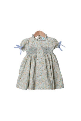 Smocked Heirloom Blue Velvet Floral Dress | The Smocked Flamingo