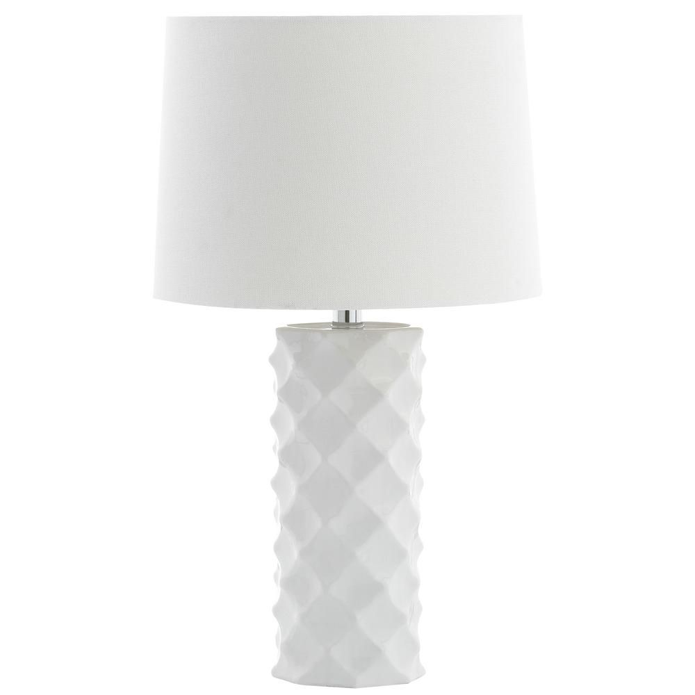 Belford 18.5 in. White Grooved Table Lamp with White Shade | The Home Depot