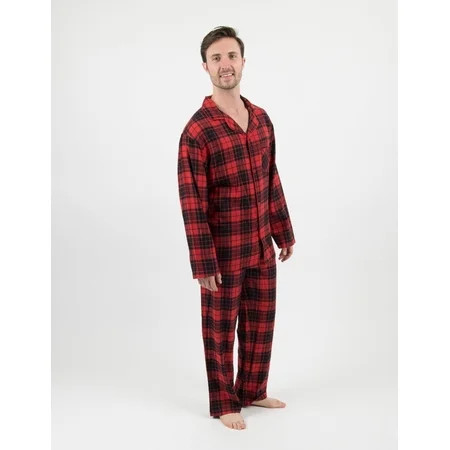 Leveret Mens Two Piece Flannel Pajamas Black & Red Plaid S | Walmart (US)