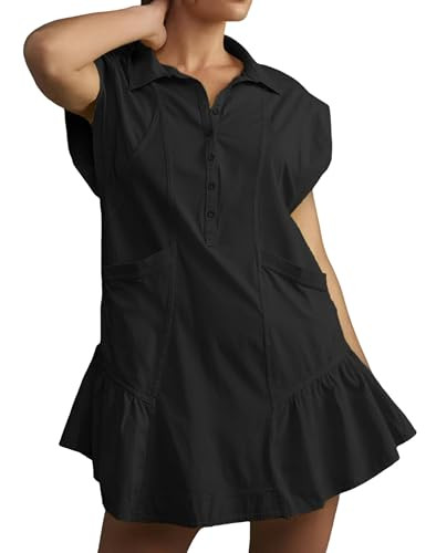 EsheSy Women's Button Down Shirt Dress Short Sleeve Patchwork Mini Dress with Pockets | Amazon (US)