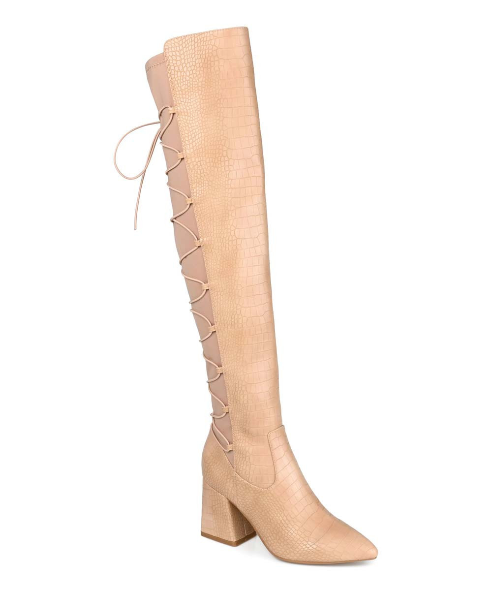 Journee Collection Women's Casual boots Beige - Beige Lace-Up Back Valorie Over-the-Knee Boot - Wome | Zulily