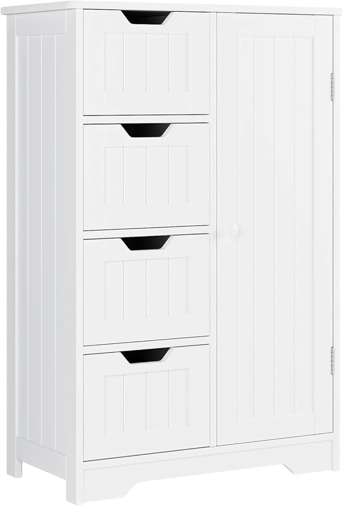 FOTOSOK Bathroom Floor Cabinet, Freestanding Storage Cabinet with 4 Drawers & 1 Cupboard, Adjusta... | Amazon (US)