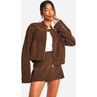 Womens Vintage Suede Look Zip Up Jacket - Brown - 12 | boohoo (US & Canada)