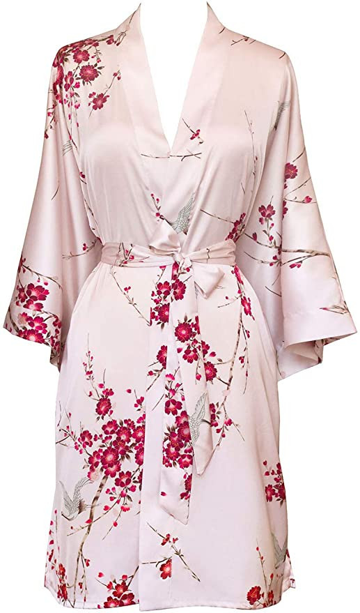KIM+ONO Women's Charmeuse Kimono Robe Short - Watercolor Floral | Amazon (US)