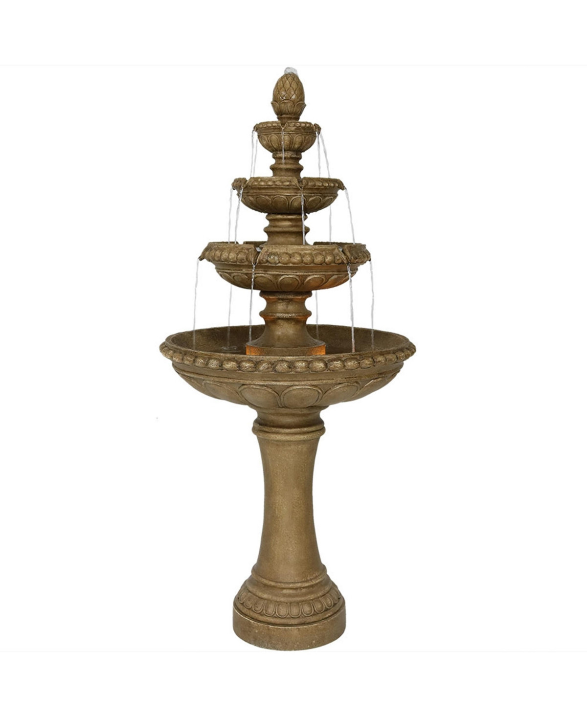 65"H Electric Resin and Concrete 4-Tier Eggshell Edge Outdoor Water Fountain with Led Lights - Light Brown | Macy's