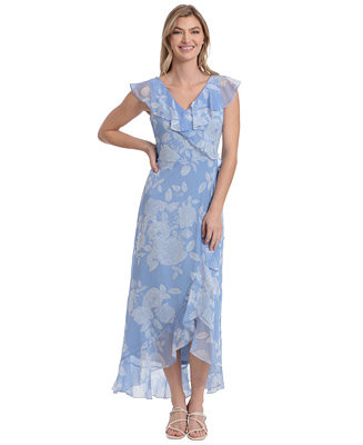 London Times Women's Ruffle Wrap Maxi Dress - Macy's | Macy's