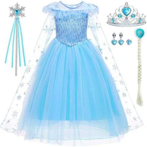 Elsa Costume for Girls Toddler Elsa Dress Princess Halloween Birthday Outfit Blue Party Dress up ... | Amazon (US)