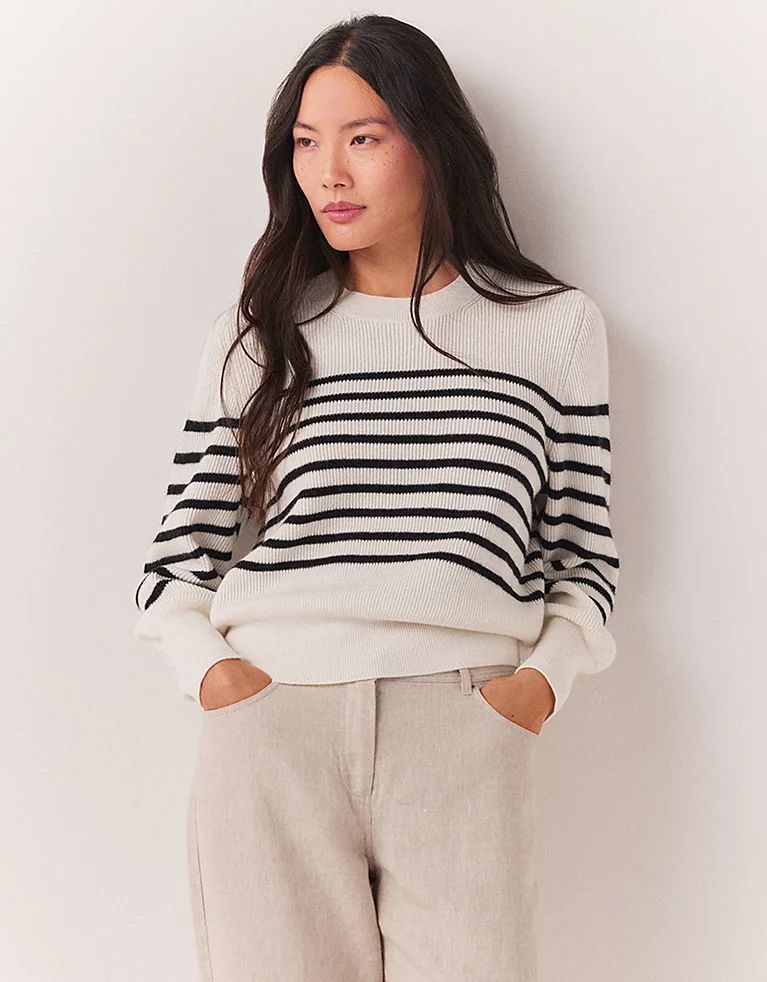 Ribbed Breton Stripe Jumper with Cashmere | The White Company (UK)