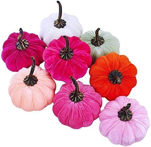 8 Set Faux Assorted Decorative Orange Teal Pink White Pumpkins Foam Pumpkins Velvet Pumpkins Fabr... | Amazon (CA)