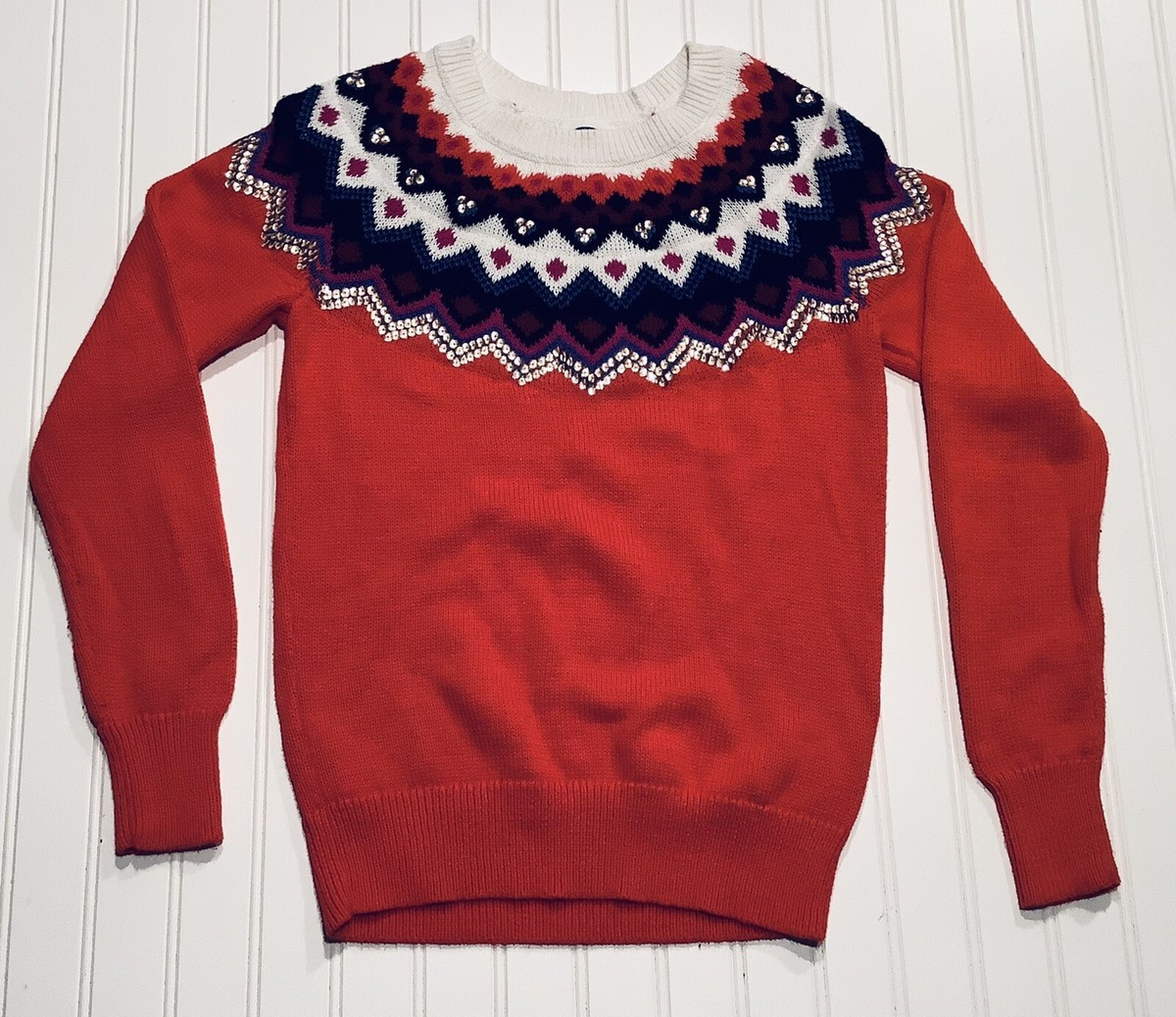 Old Navy Women’s Fair Isle "Fan The Flame" Red Sweater Size Small | eBay US