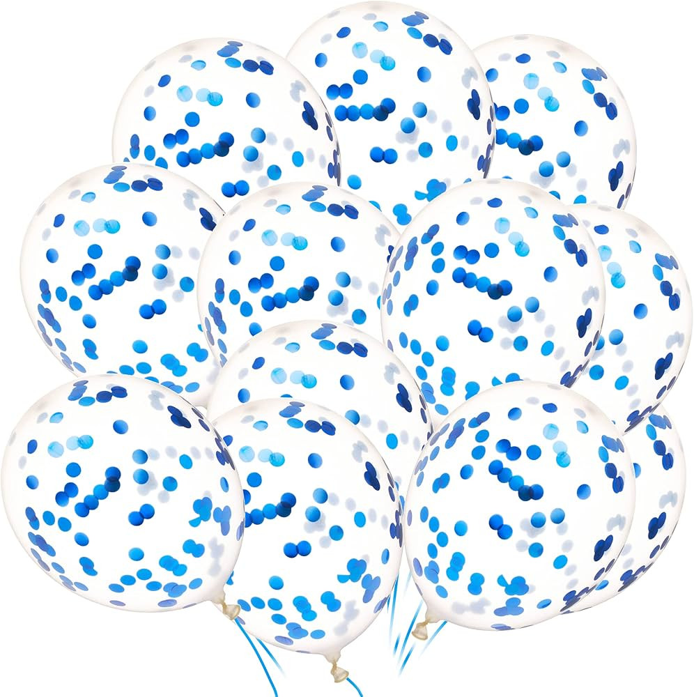 Blue Confetti Balloons 24 Pcs, 12 Inch Clear Latex Balloon with Blue Confetti Inside for Graduati... | Amazon (US)
