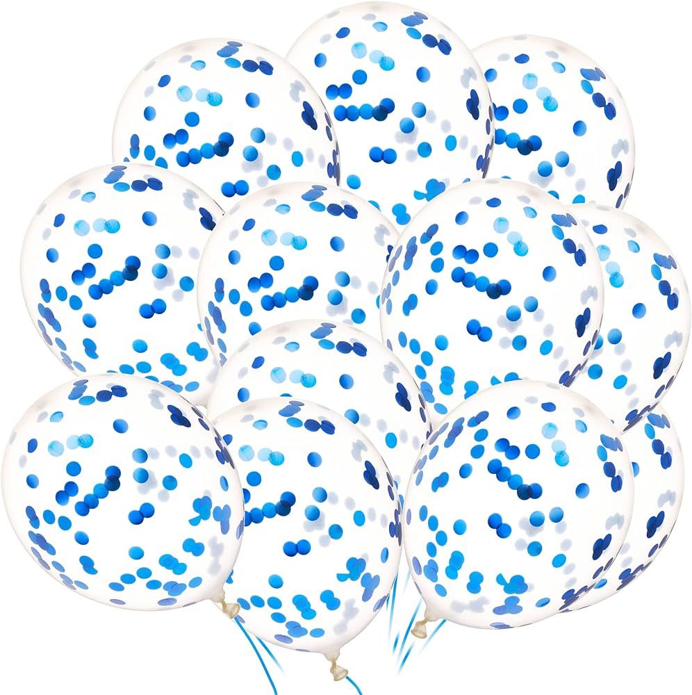 Blue Confetti Balloons 24 Pcs, 12 Inch Clear Latex Balloon with Blue Confetti Inside for Graduati... | Amazon (US)