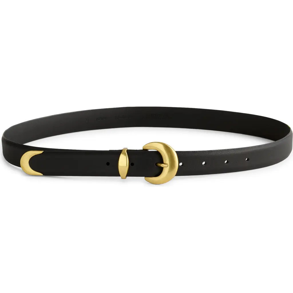 Madewell Wide Domed Buckle Leather Belt in True Black at Nordstrom, Size Medium | Nordstrom