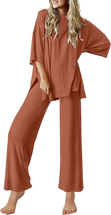 Ekouaer Lounge Sets for Women Short Sleeve Tops and Long Pants Soft Comfy Pajamas Set 2 Piece Out... | Amazon (US)