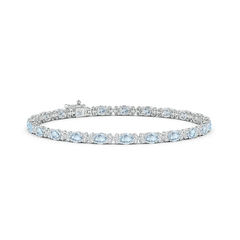 Oval Aquamarine Tennis Bracelet with Diamonds | Angara Inc.