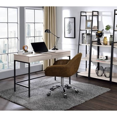 Metal & MDF Rectangular Writing Desk with 2 Drawers, USB Power Dock, and Wooden Top | Target