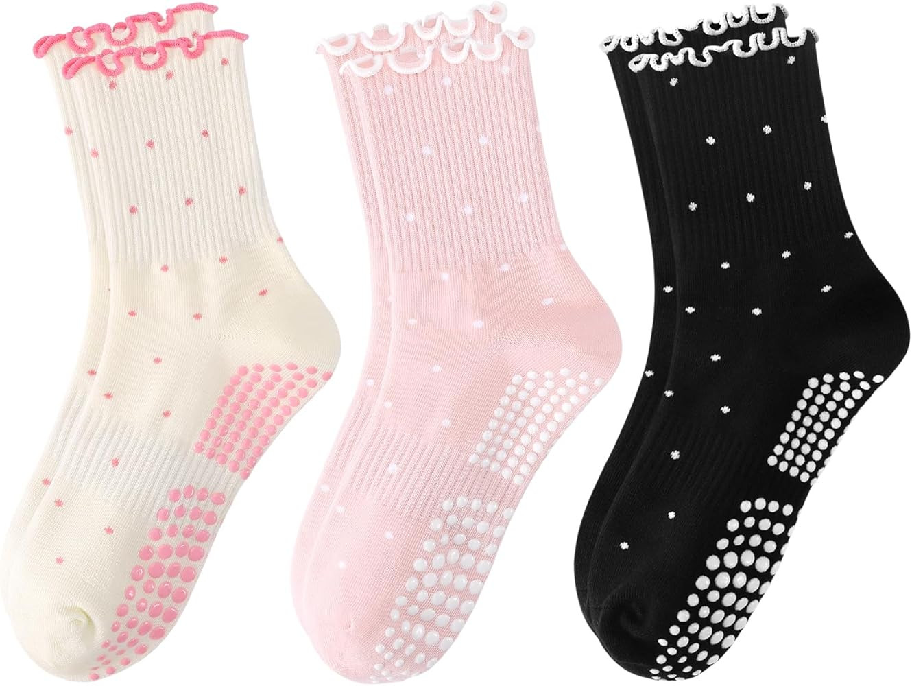 Cute Polka-Dot Pilates Socks for Women, Rolled Non Slip Crew Socks for Yoga, Pilates, Ballet, Bar... | Amazon (US)