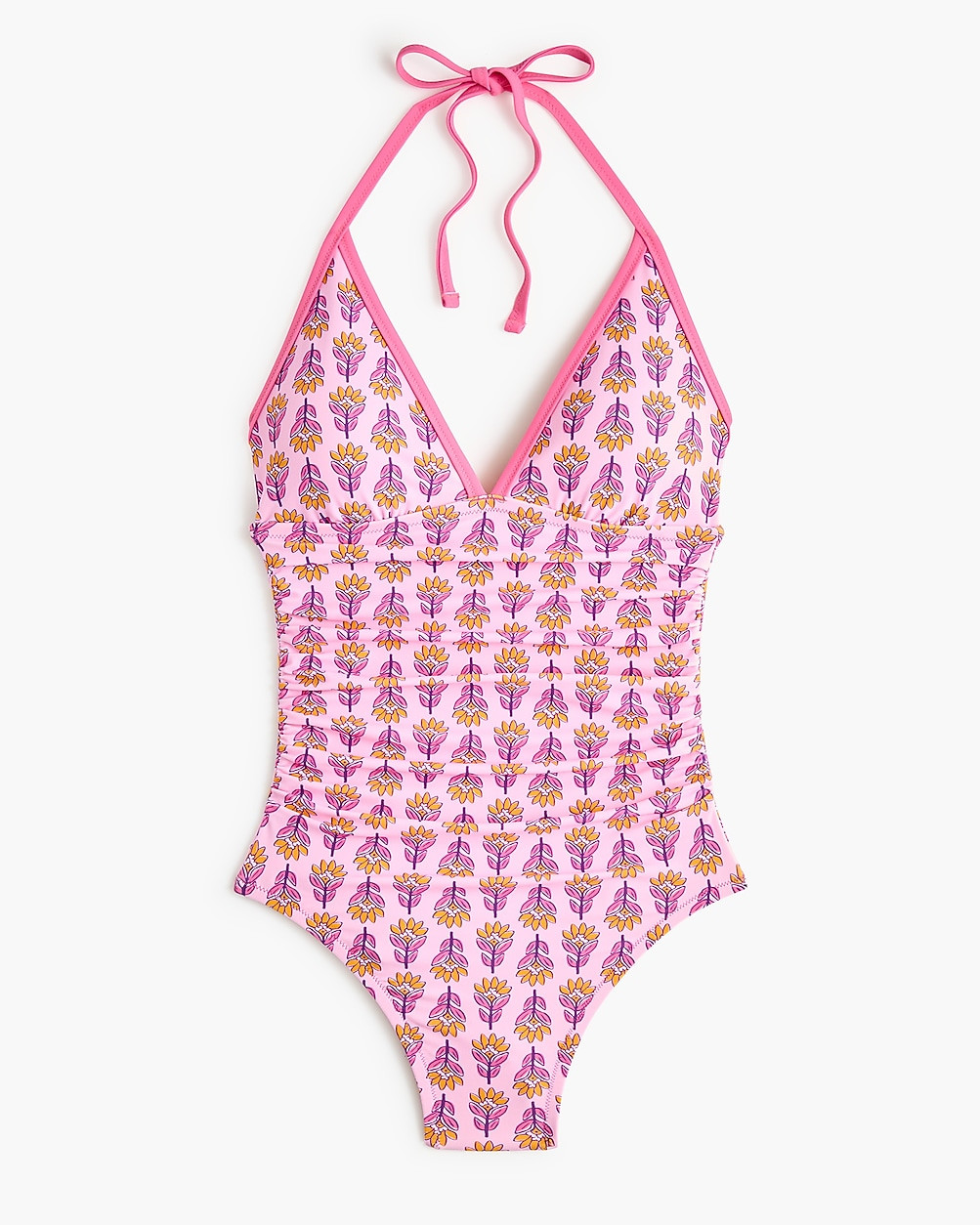 Block-print halter one-piece swimsuit | J.Crew Factory