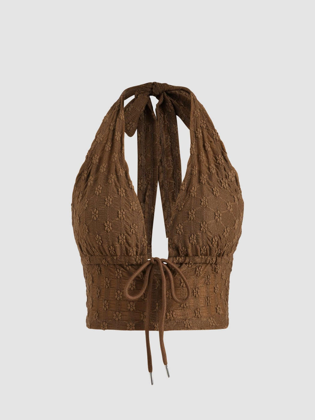 Solid Texture Knotted Halter Tank Top | Cider