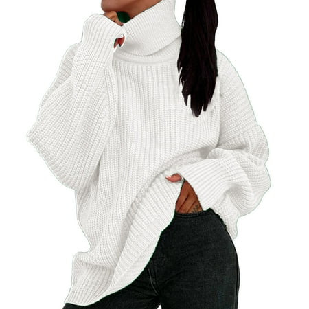 snowsong Knitted Sweater 2024 New Women s Autumn Winter Solid Loose Thickened Long Sleeve High Neck Knitted Sweater Long Sleeve Sweater Oversized Sweater Autumn Sweaters for Women 2024 White S | Walmart (US)