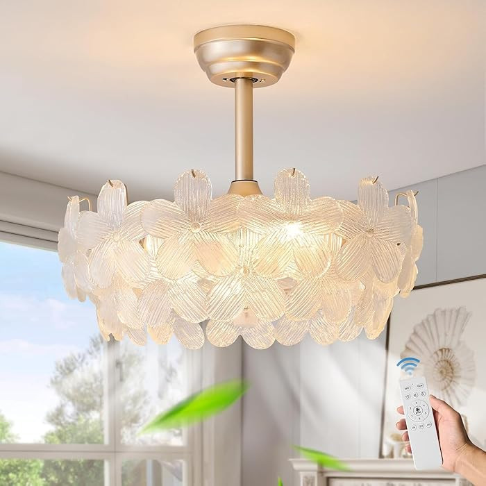 Gold Crystal Fandelier Ceiling Fan with Light, 20inch Gold Crystal Ceiling Fans with Lights and R... | Amazon (US)