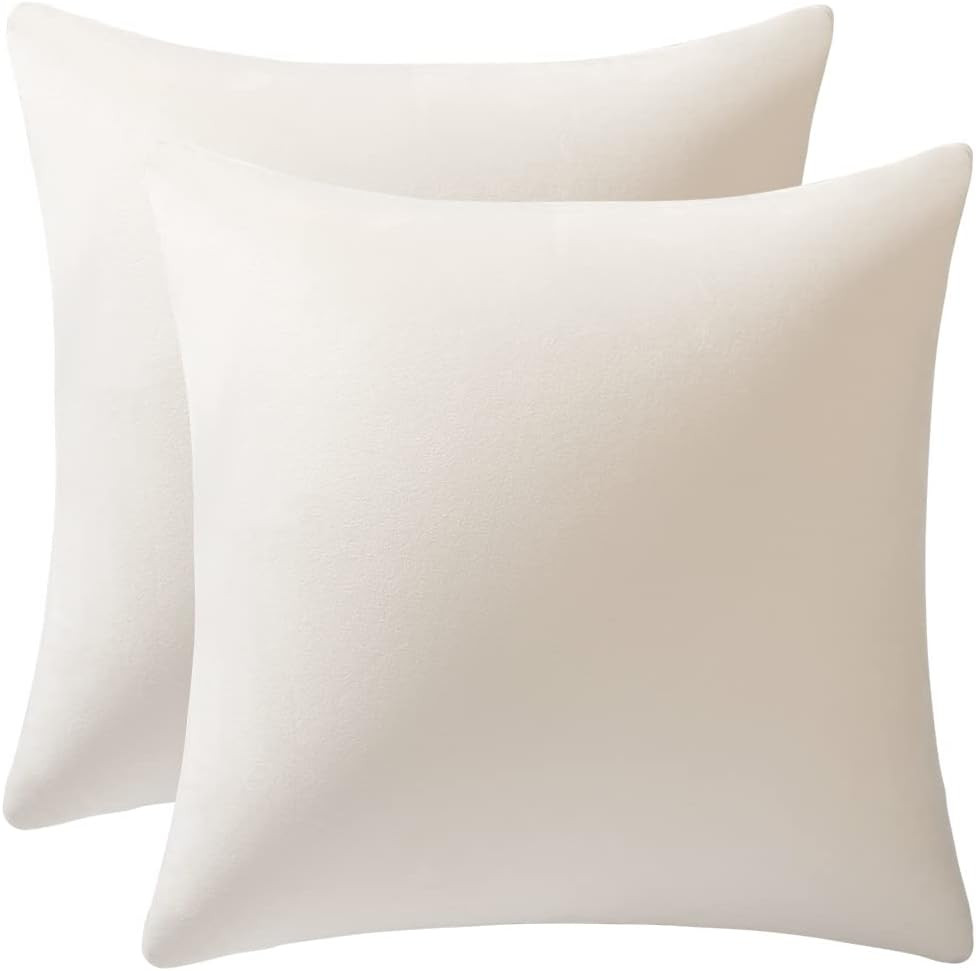 DEZENE Throw Pillow Covers 18x18 Cream: Pack of 2 Cozy Soft Velvet Square Modern Luxury Decorativ... | Amazon (US)