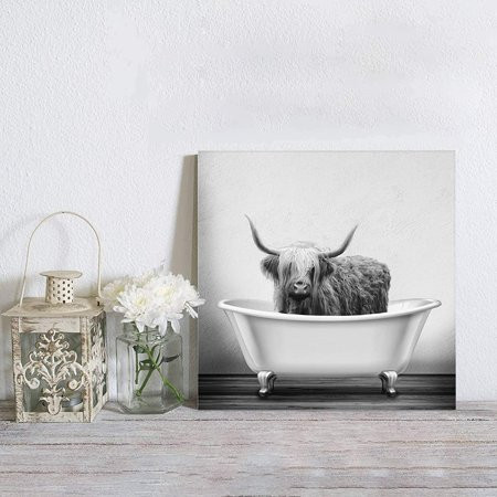 MuswannaA Canvas Print Wall Art Farmhouse Animal Highland Cow in Bathtub Bubble Funny Cattle Paintin | Walmart (US)