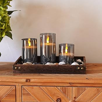 Homemory Grey Glass Flameless Candles, Battery Operated LED Pillar Candles with Remote Control an... | Amazon (US)