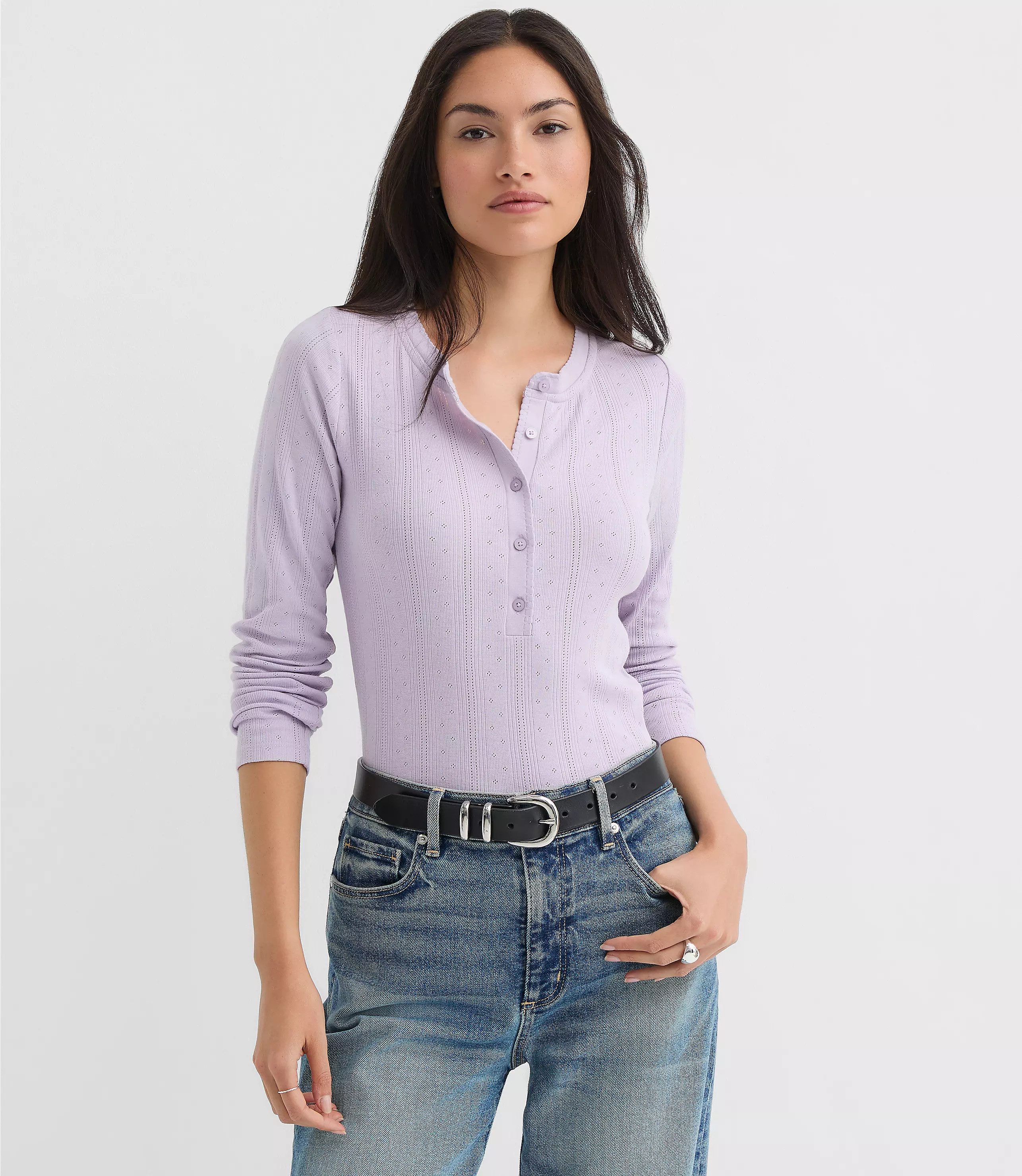 Scalloped Pointelle Henley Top | LOFT