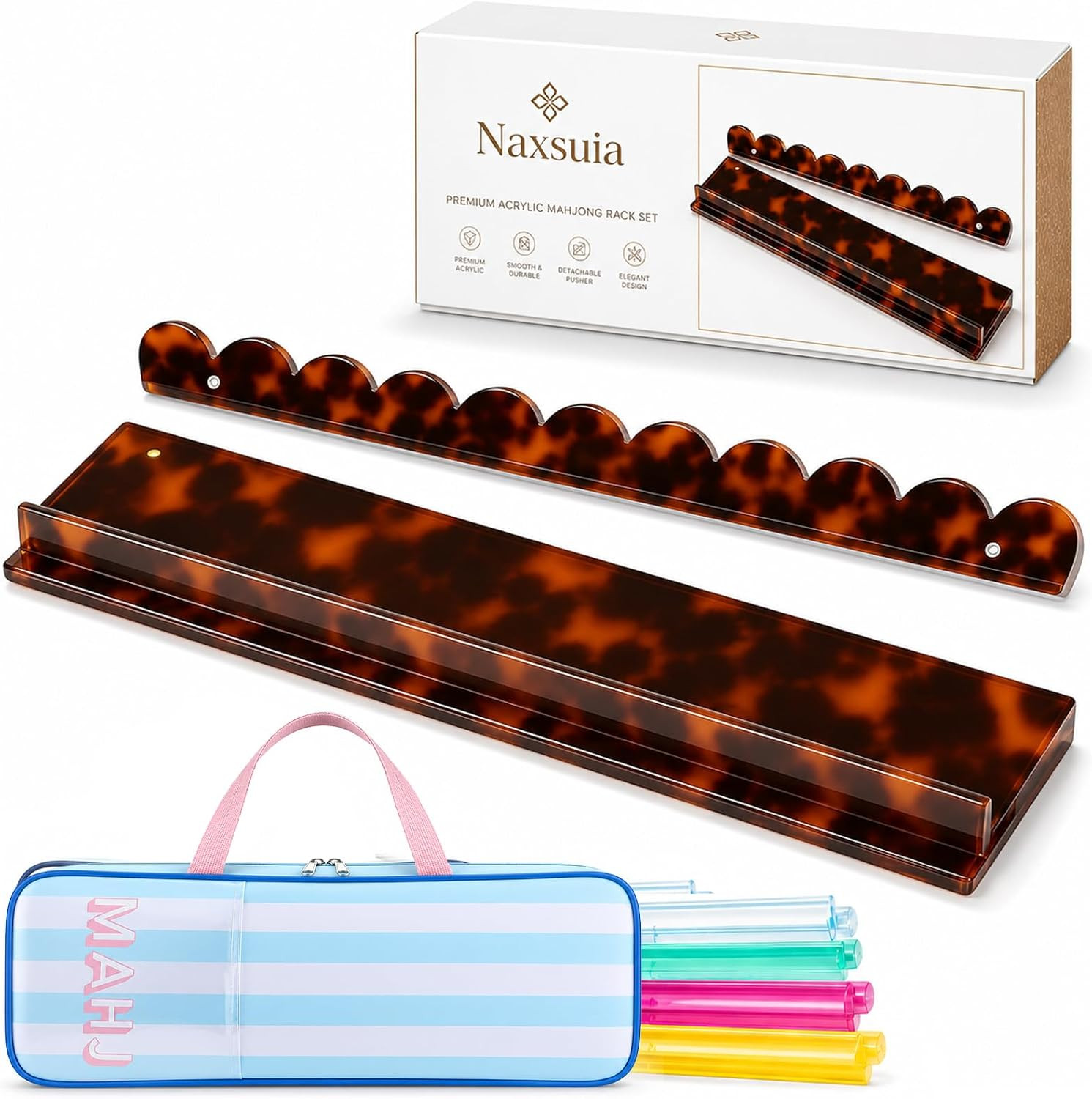 Scalloped Mahjong Rack with Magnetic Pushers, 20" Acrylic Tile Holder 1Pack | Amazon (US)