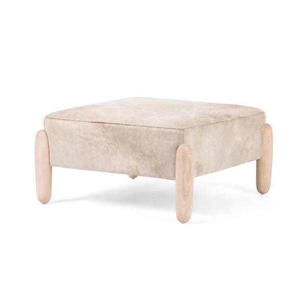 Four Hands Oaklynn Ottoman - 32" - Buff Hair On Hide | Alchemy Fine Home
