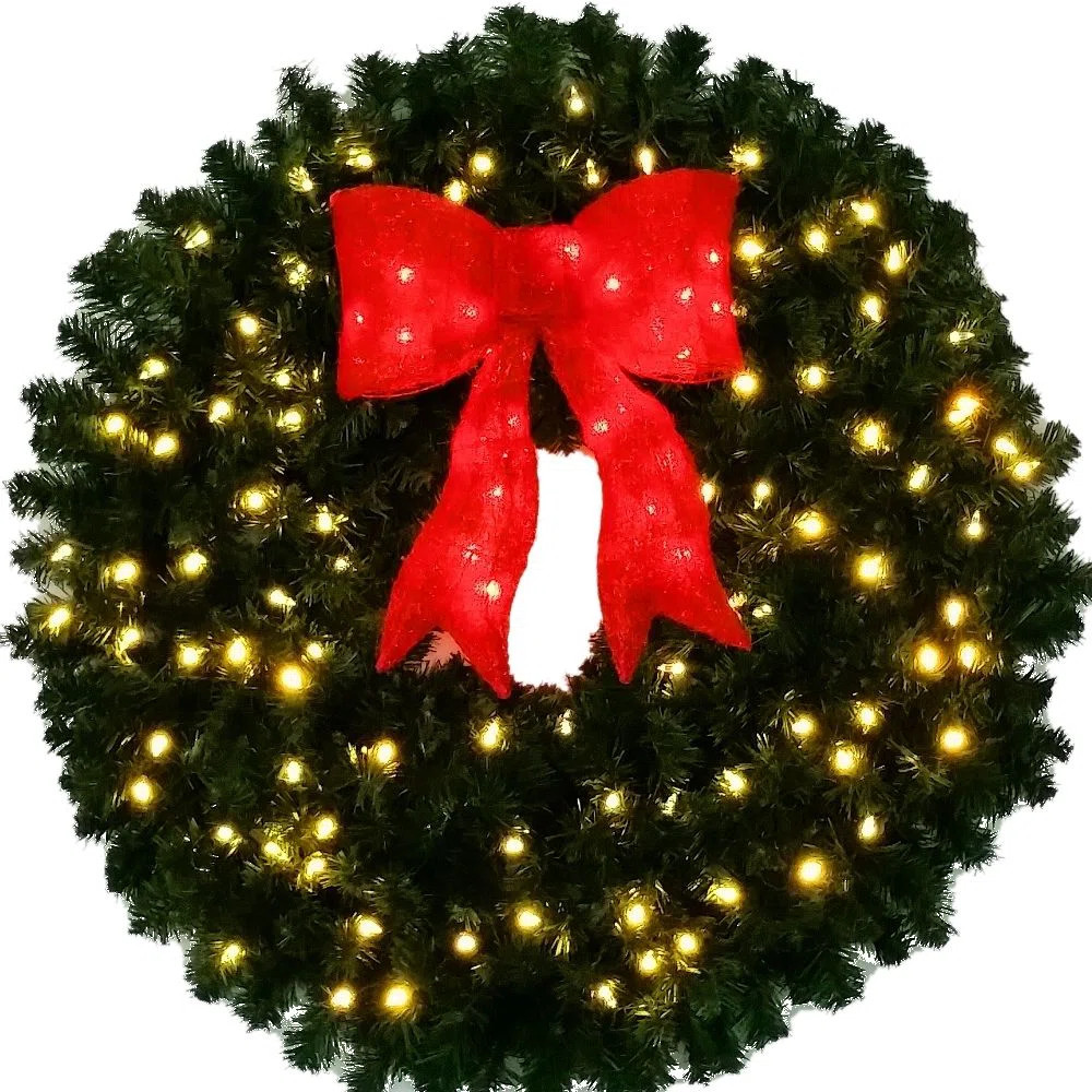 3 Foot Inc. (Clear) Christmas Wreath With Pre-Lit Red Bow | Wayfair North America