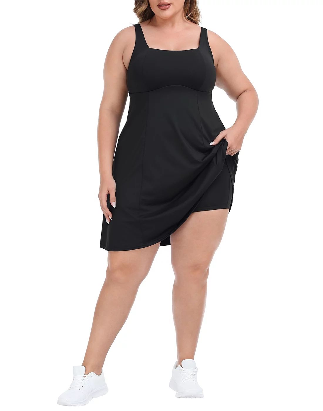 HDE Women Plus Size Workout Dress Built in Shorts & Bra Athletic Dress Black 24 | Walmart (US)