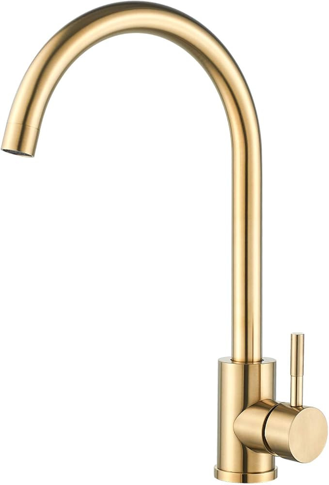 Kohonby Single Handle High Arc Brushed Gold Kitchen Faucet Stainless Steel Commercial Single Hole... | Amazon (US)