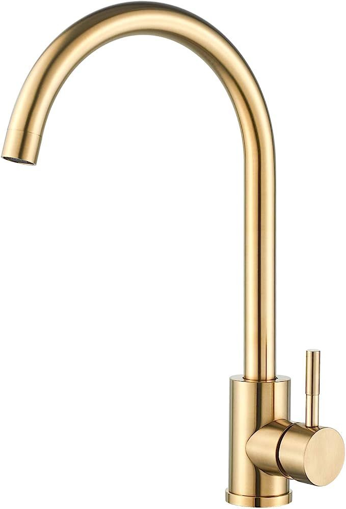 Kohonby Single Handle High Arc Brushed Gold Kitchen Faucet Stainless Steel Commercial Single Hole... | Amazon (US)